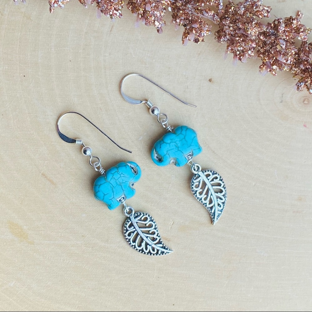 Turquoise Elephant Stone Sterling Dangle Earrings